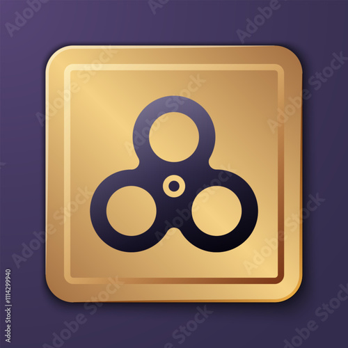 Purple Fidget spinner icon isolated on purple background. Stress relieving toy. Trendy hand spinner. Gold square button. Vector