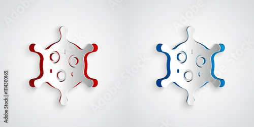 Paper cut Virus icon isolated on grey background. Corona virus 2019-nCoV. Bacteria and germs, cell cancer, microbe, fungi. Paper art style. Vector