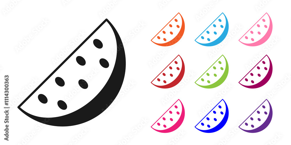 Black Watermelon icon isolated on white background. Set icons colorful. Vector Black Watermelon icon isolated on white background. Set icons colorful. Vector