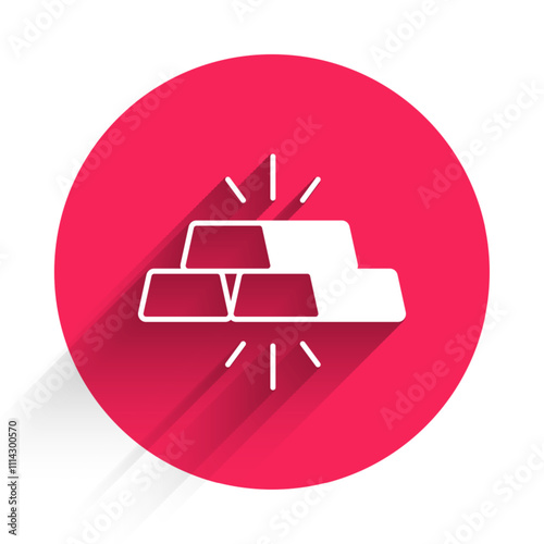 White Gold bars icon isolated with long shadow background. Banking business concept. Red circle button. Vector