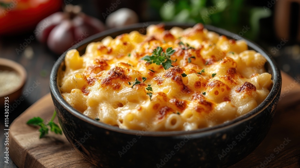 A delicious bowl of cheesy macaroni and cheese. Generative AI A delicious bowl of cheesy macaroni and cheese. Generative AI