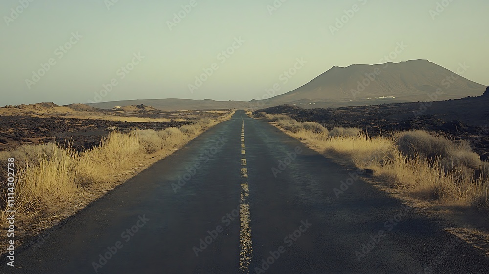 Fototapeta premium Desert Road Leading Towards Volcanic Mountain