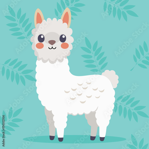 Cute and funny alpaca. Baby Lama standing. Vector illustration alpaca character design with flat color. Can be used for design of t-shirts, posters and Baby Shower party and characters.