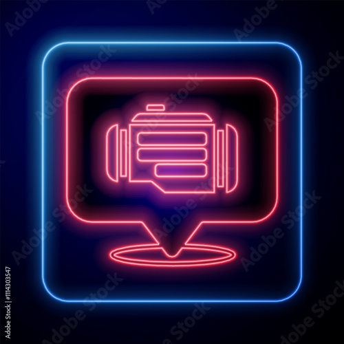Glowing neon Check engine icon isolated on black background. Vector
