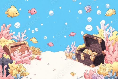 Underwater Scene With Treasure Chests and Colorful Fish photo