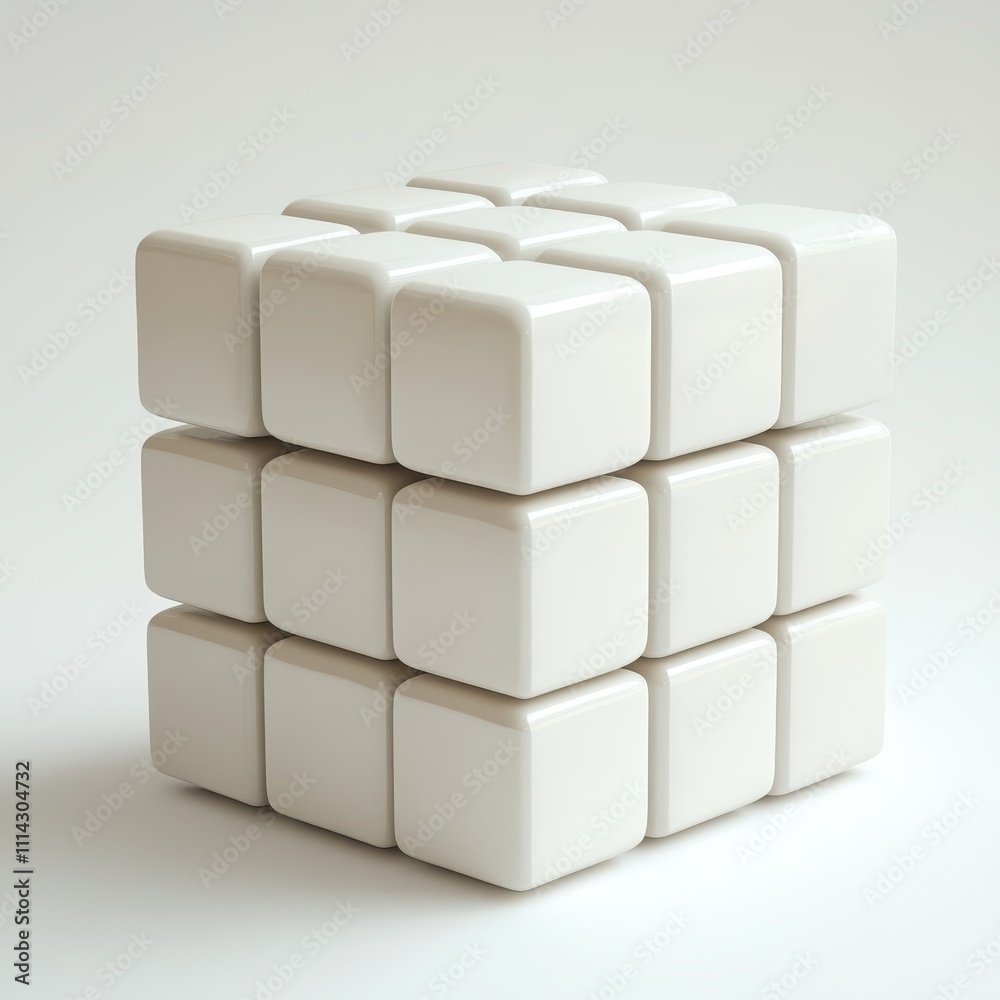 graphic featuring identical stacked cubes in a symmetrical arrangement, illustrating the concept of uniformity and precision in design, isolated on white.