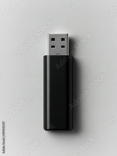 Black USB drive is sitting on a white wall