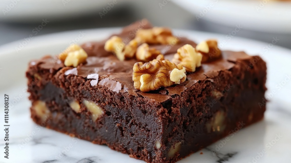 Rich, fudgy brownie topped with crunchy walnuts, perfect for dessert lovers Rich, fudgy brownie topped with crunchy walnuts, perfect for dessert lovers
