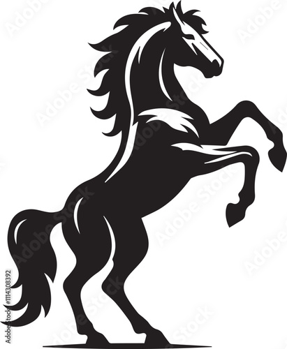 Horse rearing on hind legs with a determined expression black vector silhouette