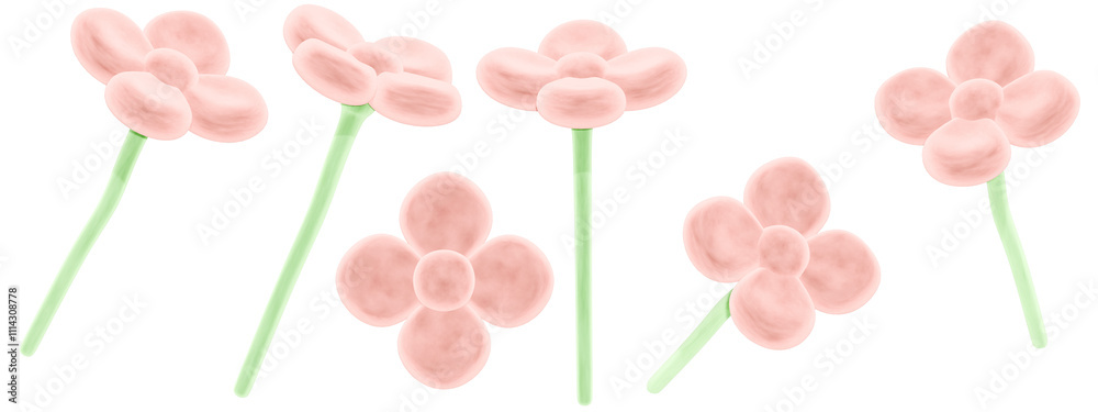 Obraz premium 3d icon, 3d illustration, cute daisy, velvet daisies, orange red flower playful and fun-loving design