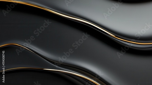 Smooth Black Surface with Subtle Gold Lines and Flowing Curves