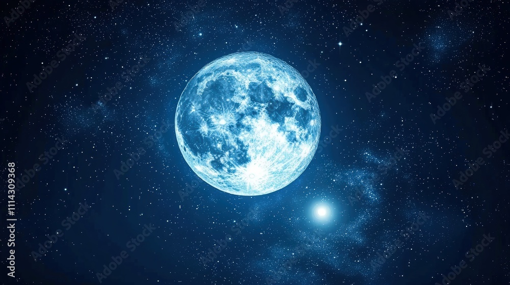 Fototapeta premium Bright full moon in a starry night sky