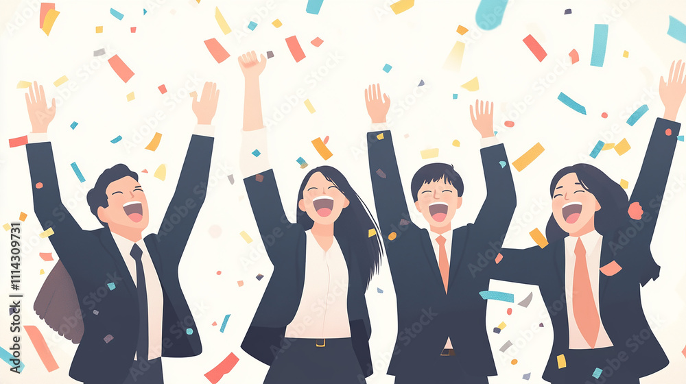 A team of business professionals celebrating with clapping hands or raised arms in a joyful atmosphere. A team of business professionals celebrating with clapping hands or raised arms in a joyful atmosphere.