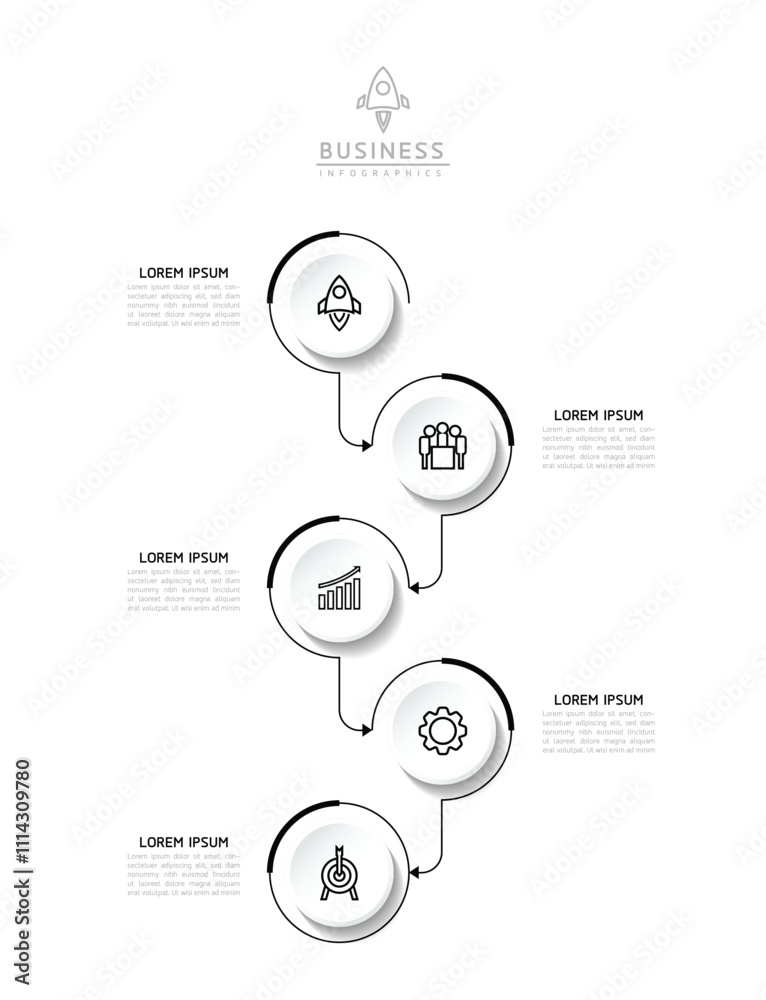 Fototapeta premium Vector infographic business presentation template with circular interconnection with 5 options.