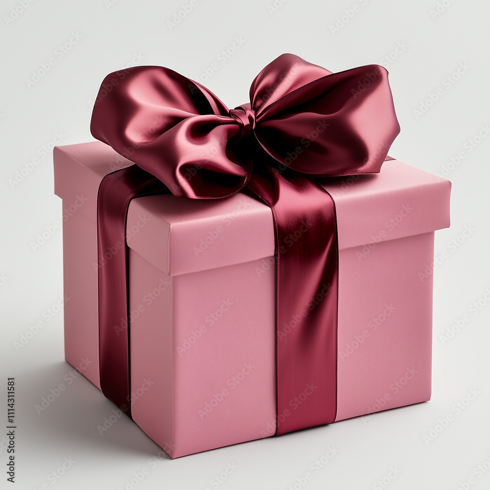 Obraz premium Elegant Pink Gift Box with Burgundy Satin Bow