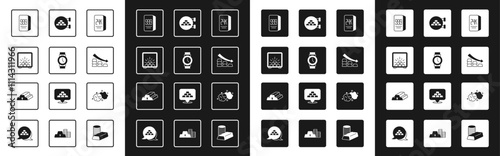 Set Gold bars 24k, Wrist watch, Safe with gold, Falling arrow, Jewelry store, nugget and icon. Vector