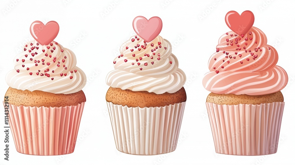 Love in the air playful heart-topped cupcakes in a whimsical valentine's day setting Love in the air playful heart-topped cupcakes in a whimsical valentine's day setting