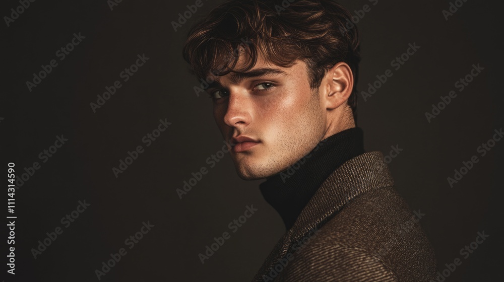 Fototapeta premium Man in Brown Jacket and Black Turtleneck