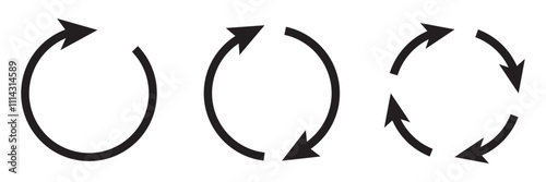 Set of black circle vector arrows. refresh arrow icon, loading arrow icon set.