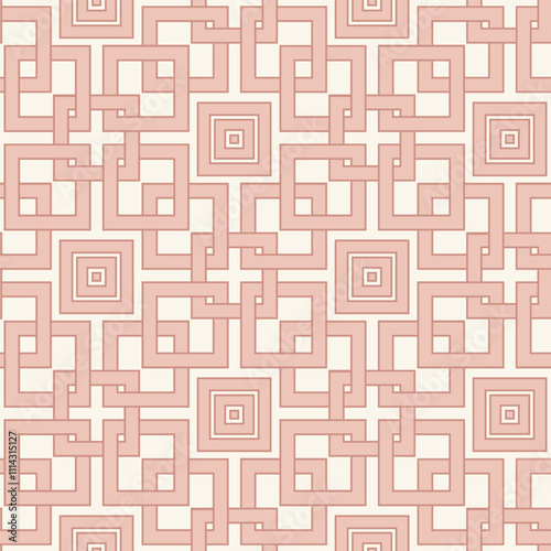 Geometric Chinoiserie seamless pattern vector seamless background. Pink white abstract oriental motif geo design. Symmetrical backdrop. Block line shape maze repeat for print, web, wedding,summer