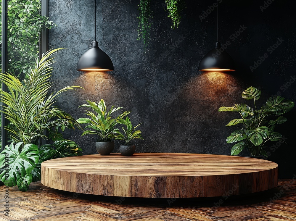 A modern, lifelike illustration of a round podium under spotlight beams, situated in a nightclub. Intended for a winner's award ceremony, the empty platform awaits a presentation, performance, or A modern, lifelike illustration of a round podium under spotlight beams, situated in a nightclub. Intended for a winner's award ceremony, the empty platform awaits a presentation, performance, or