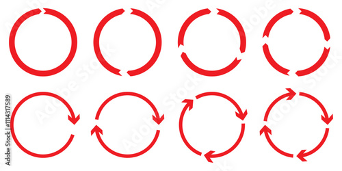 Circle Arrow icon set vector illustration, refresh, reload, Set of circle arrows rotating, different circular arrows of black color isolated, recycle sign, Arrow clock wise rotating symbol, arrow sign