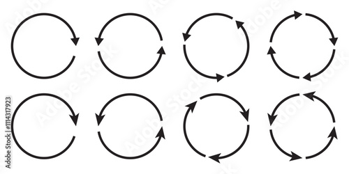 Circle arrows icon set. Round reload sign, repeat icon, refresh icon, rotate arrow icon sign and symbol, Vector illustration.