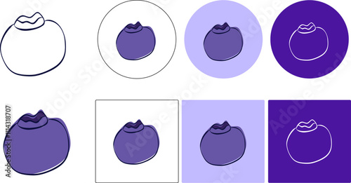 Blueberry Icon logo Set. Vector graphic line Illustration on transparent and colored background