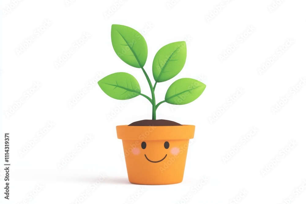 Fototapeta premium Charming Cartoon Plant in a Colorful Pot