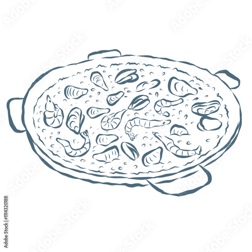 Line Art Illustration of Paella Vector Graphic.