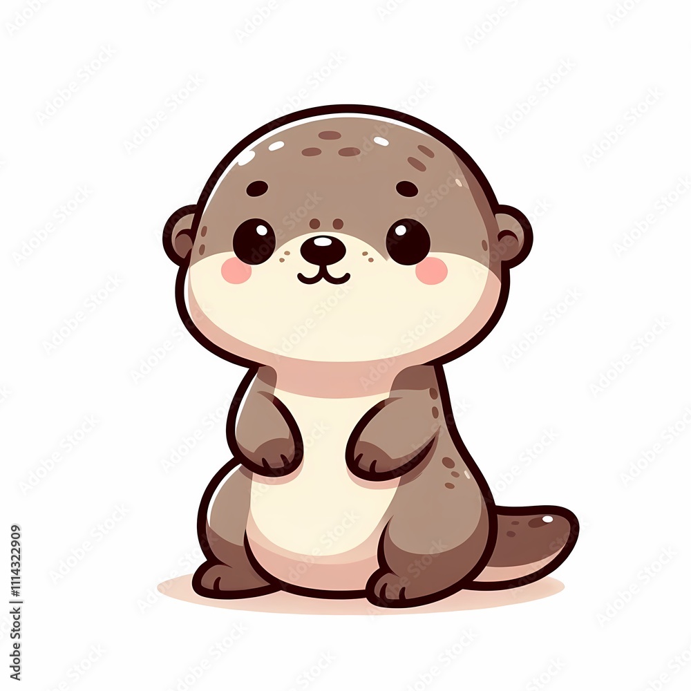 Obraz premium Chibi Otter Illustration in Flat Style on White Background