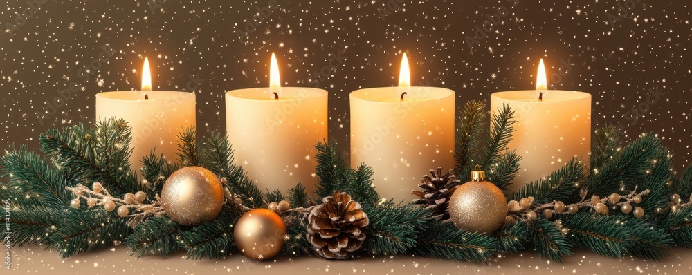 Christmas candles with decorated fir branches. Isolated on transparent background. Christmas candles with decorated fir branches. Isolated on transparent background.