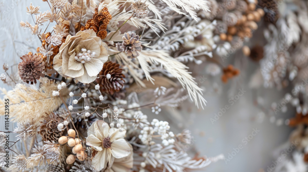 Handmade dried flower wreath with neutral tones and subtle holiday accents, perfect for a natural look Handmade dried flower wreath with neutral tones and subtle holiday accents, perfect for a natural look