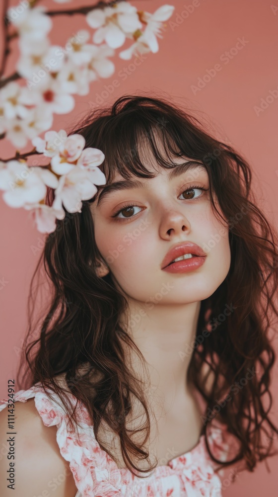 Naklejka premium Pink cherry blossoms framing a serene background during spring season