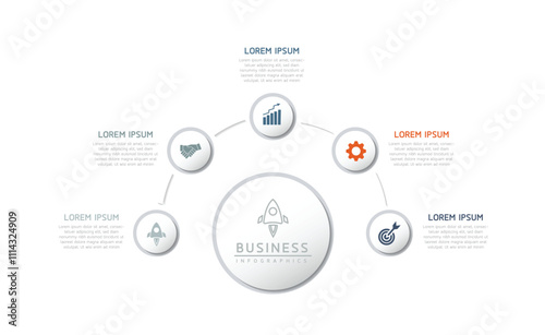 Vector infographic business presentation template with circular interconnection with 5 options.