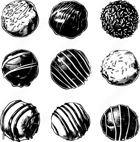 Set of chocolate truffles, vector EPS illustration. 