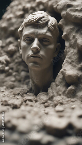 Personal mastery human sculpture emerging from stone illustrating journey of self creation through d photo