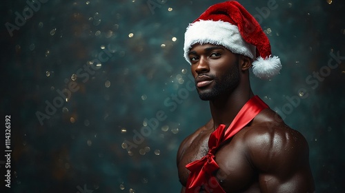naked african american man  in Christmas hat