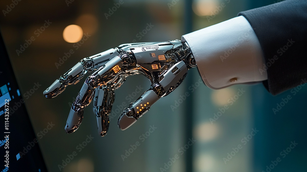 A business professional engaging with advanced tools like AI-powered interfaces or touchscreens. A business professional engaging with advanced tools like AI-powered interfaces or touchscreens.