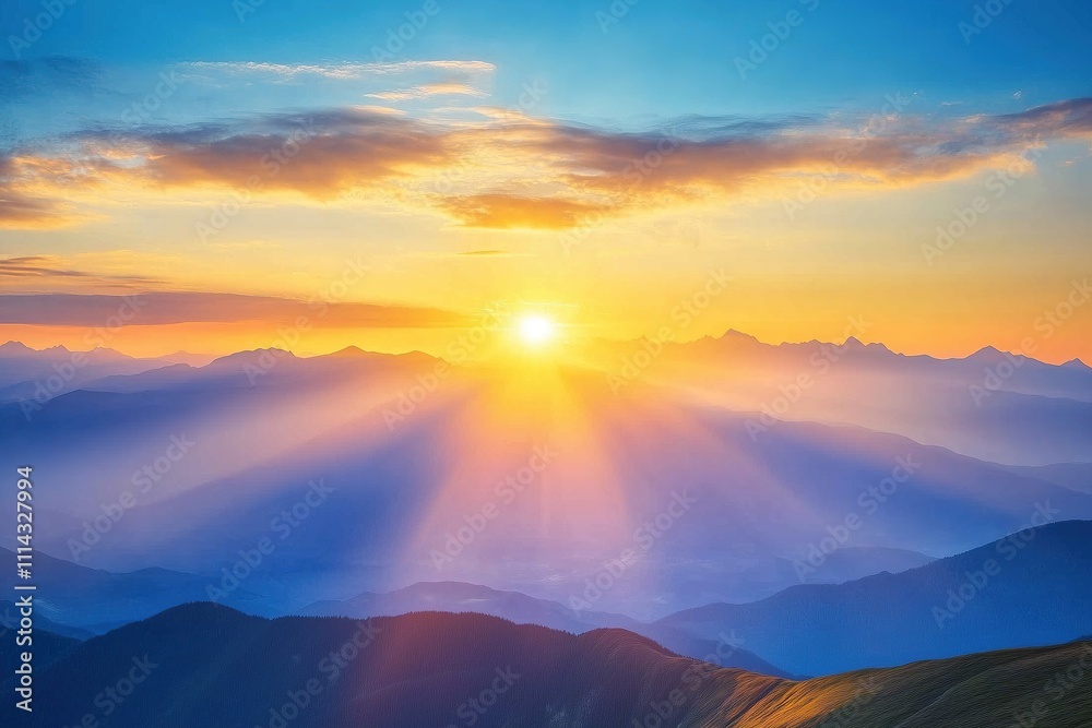 Fototapeta premium Sunrise over the mountains, a view from the top of the mountain, a beautiful landscape, a nature background