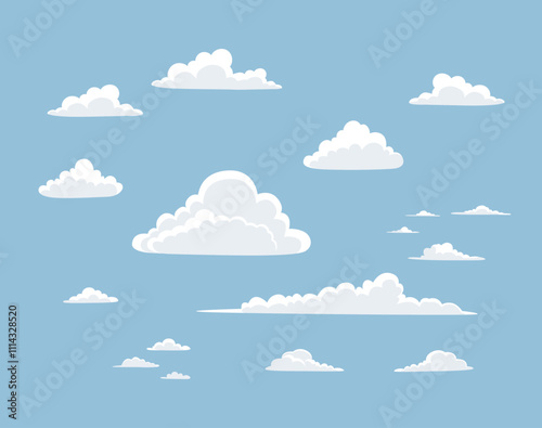 Flat white clouds in a blue sky vector illustration design. Sky background