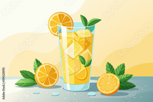 Lemonade vector icon. Vector image of lemon smoothie in a glass with a straw