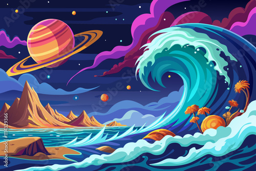 Space colonization panorama. Vector fantasy illustration