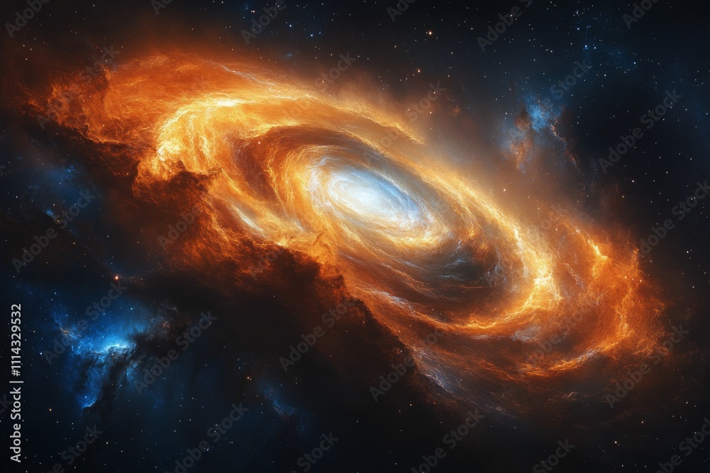 Colorful cosmic nebula swirling in deep space with vibrant orange and blue hues Colorful cosmic nebula swirling in deep space with vibrant orange and blue hues