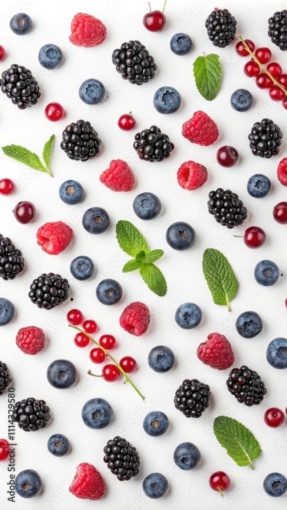 Colorful Mix of Blackberries, Blueberries, Raspberries, and Black Currants on a White Background. Generative AI Colorful Mix of Blackberries, Blueberries, Raspberries, and Black Currants on a White Background. Generative AI