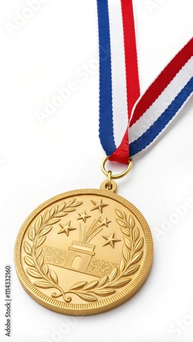 Gold Medal With a Ribbon Displayed Against a Clean White Background for Awards and Achievements. Generative AI