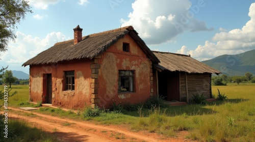 Rural Clay and Pau-Pique House in Guarani State of Minas Built Years Ago Immersed in Nature. Generative AI