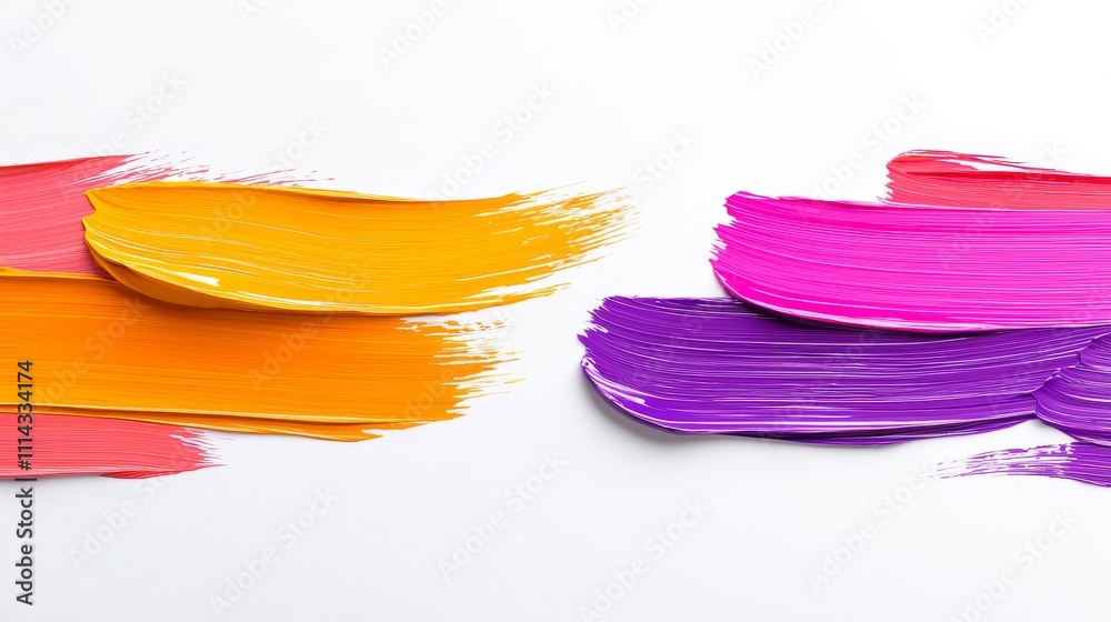 Artwork featuring abstract brushstrokes in lively hues of purple, orange, and pink. Artwork featuring abstract brushstrokes in lively hues of purple, orange, and pink.