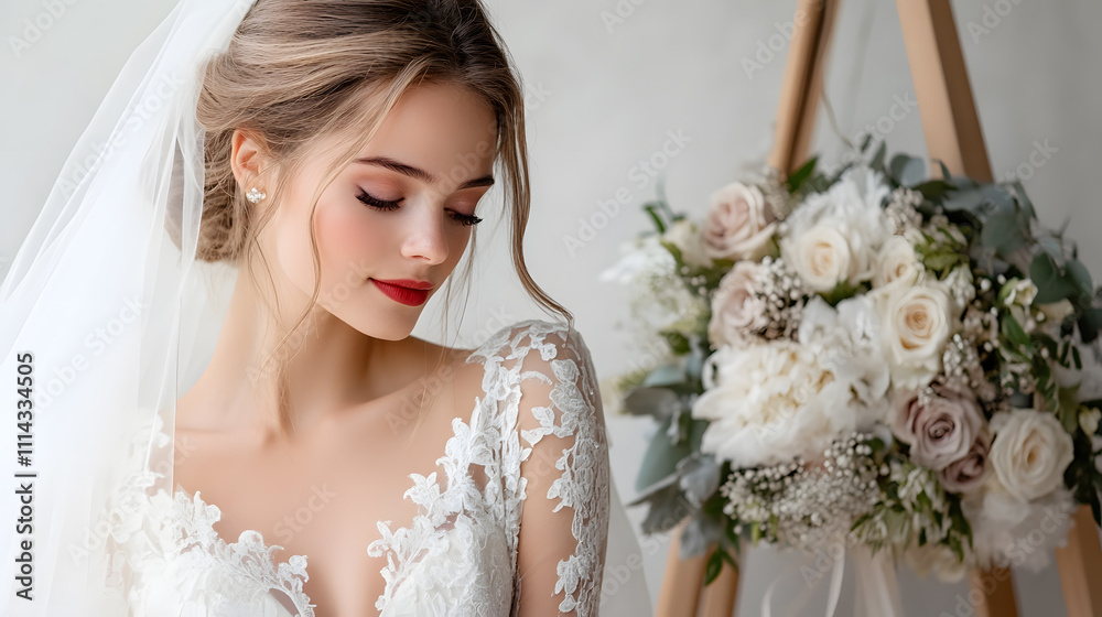 Naklejka premium Wedding photos with a clean background for free space for text. For use with advertising banners for weddings or Valentine's Day.