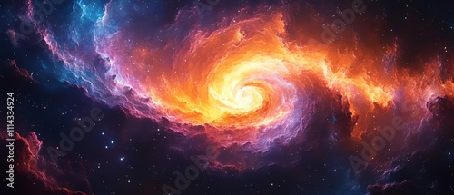 Spiral galaxy vibrant colors and intricate star formations against dark background